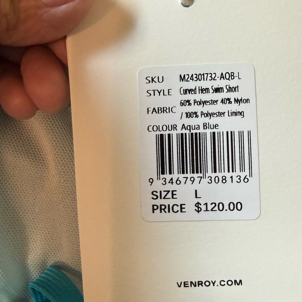 New Venroy Curved Hem Swim Men’s Short Aqua Blue L - Picture 5 of 16